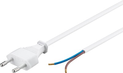 Kábel sieťový 230V, 2pin vidlica (CEE7/16) priama - dutinky, 1.5m, 0.75mm², 2.5A, surový, biely