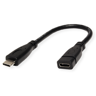 Kábel USB 3.2 Gen 2, Typ C CM/CF 0.15m, 10Gbps, PD 100w 20V5A, predlžovací, čierny