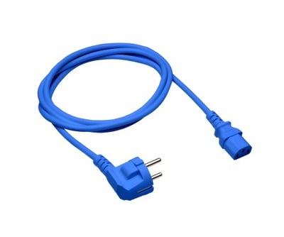 Kábel sieťový 230V, vidlica (CEE7/7) lomená - C13, 1m, 0.75mm², 10A, modrý