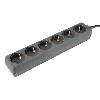 Predlžovačka 3m s 6 zásuvkami, SCHUKO, 1.50mm², čierna
