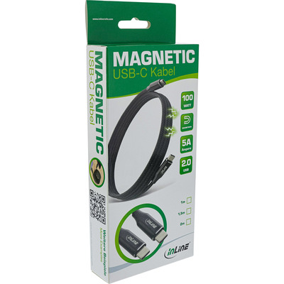 Kábel USB 2.0 Typ C CM/CM 1.5m, High Speed, Power Delivery 100w 20V5A, čierny, magnetický