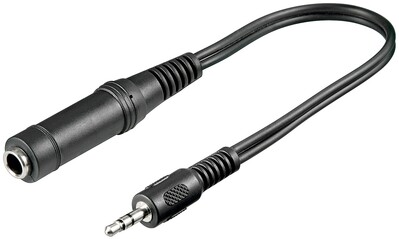 Káblový adaptér 3.5mm stereo jack/6.35mm, M/F, 0.2m, čierny