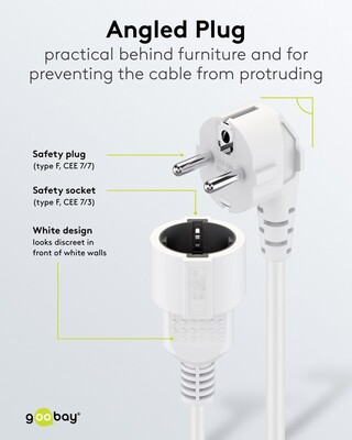 Predlžovačka 3m s 1 zásuvkou, SCHUKO, 1.50mm², biela