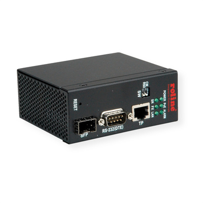 Konvertor RJ45/SFP - RS232, 100Mbit, POE, konfigurovatelný cez web/Konzolu, čierny