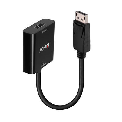 Adaptér DisplayPort/HDMI M/F, 4K@60Hz (DP 1.2a, HDMI 2.0), 18G, aktívny, 15cm, čierny