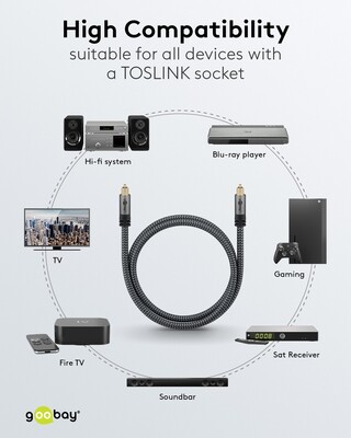 Kábel Toslink audio optický SPDIF prepojovací M/M 10m, ø6.5mm, pozl. konektor, čierny/sivý
