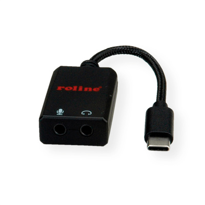 Adaptér USB 3.1 Typ C na 2x3.5mm audio jack, Slúchadla + Mikrofón, 13cm, čierny