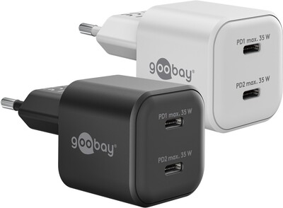 Nabíjačka USB 230V 2port, 2xUSB Typ C, 35W, Power Delivery, GaN, čierna