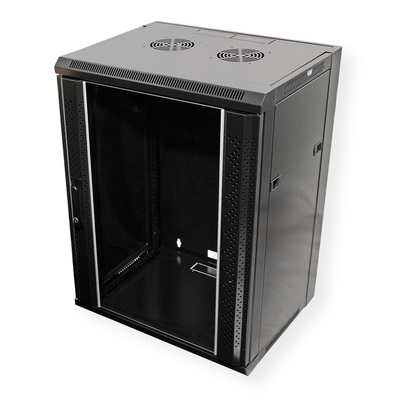 19" Rack na stenu 15U, čierny, 775x570x600 mm (HxWxD), odnímateľné bočnice