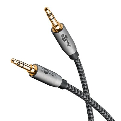 Kábel 3,5mm stereo jack M/M 2m čierny/sivý, pozl. konektor