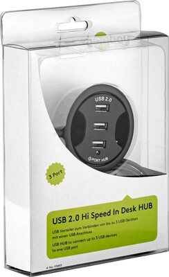 Hub USB 2.0, 3 Port, 3x USB A, do stola, Ø 60mm, 1.5m, čierny