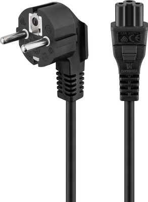 Kábel sieťový 230V pre notebook, vidlica (CEE7/7) lomená - C5, 1.8m, 0.75mm², 2.5A, čierny