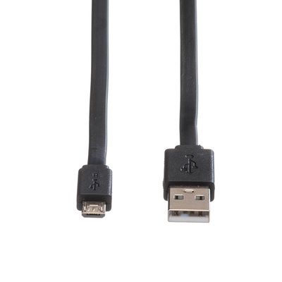 Kábel USB 2.0 A-MICRO-B M/M 1m, High Speed, čierny, 100%meď, flexibilný, plochý, TPE plášť