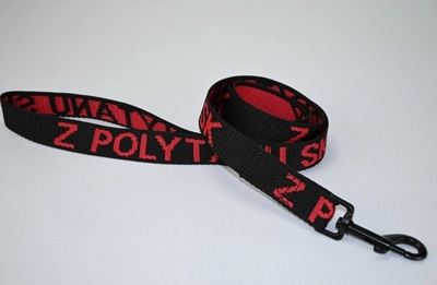 Vodítko s logom Z POLYTANU SK s uškom, 25mm/1.3m, čierna karabína, popruh, čierno-červená