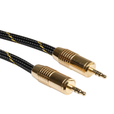 Kábel 3,5mm stereo jack M/M 2.5m, čierny/zlatý, pozl. konektor, Gold