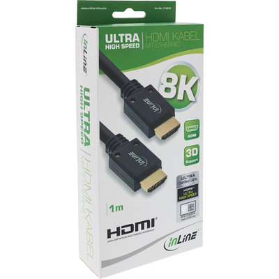 Kábel HDMI M/M 1m, Ultra High Speed+Eth, 8K@60Hz, HDMI 2.1, 48G, G pozl. konektor, čierny