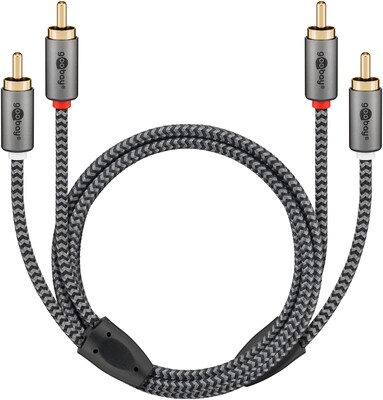 Kábel Cinch 2x audio M/M 1m, čierny/sivý, pozl. konektor