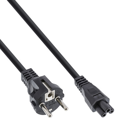 Kábel sieťový 230V pre notebook, vidlica (CEE7/7) priama - C5, 0.3m, 0.75mm², 2.5A, čierny