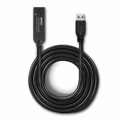 Kábel USB 3.2 Gen 1, AM/CF Typ C 10m, 5Gbps, predlžovací, čierny, aktívny, PRO, reťazitelný