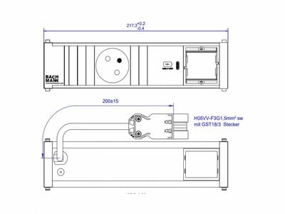 CONI 1xUTE 230V, 1xCustom, nabíjačka (USB C, 30W), 0.2m kábel 1.5mm², GST18, hliník/čierny