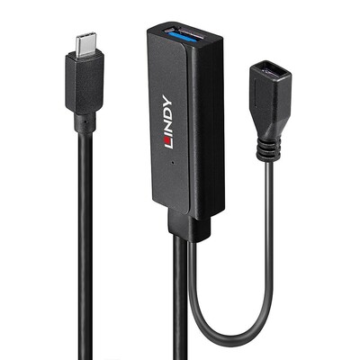 Kábel USB 3.1 Typ C CM/AF 5m, Super Speed, čierny, AKTÍVNY, možnosť externého napájania