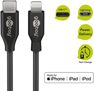 Kábel USB 3.2 Gen 1, Typ C CM/"Lightning" pre Apple, 0.5m, High Speed, čierny s MFI cert.