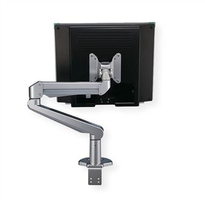 Držiak pre monitor na stôl, úchyt o dosku, pneumatický, max 8kg, rameno 486mm VESA 75/100 strieborný