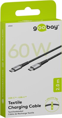 Kábel USB 2.0 Typ C CM/CM 2m, High Speed, Power Delivery 60w 20V3A, čierny/sivý