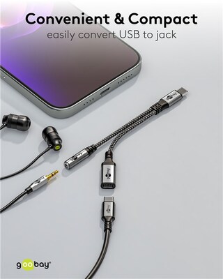 Adaptér USB 3.1 Typ C / 3.5mm (slúchadlá) + USB Typ C (PD 60W), 15cm, sivý/čierny