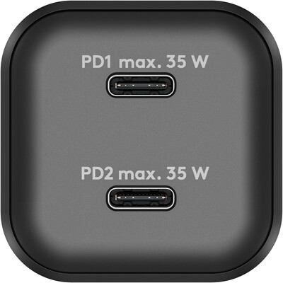 Nabíjačka USB 230V 2port, 2xUSB Typ C, 35W, Power Delivery, GaN, čierna