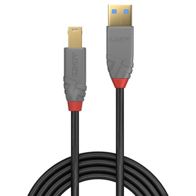Kábel USB 3.2 Gen 1, A-B M/M 2m, 5Gbps, čierny, Anthra Line, pozl. konektor