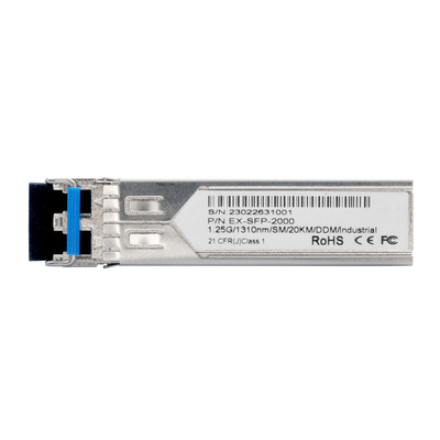 Mini GBIC modul SFP, LC Duplex, Single Mode, do 20km, 1.25Gbps, DDM, priemyselný, −40 až +70 °C