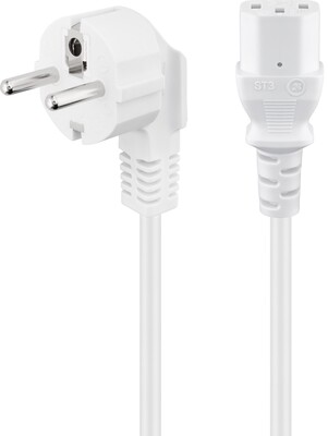 Kábel sieťový 230V, vidlica (CEE7/7) lomená - C13, 1.5m, 0.75mm², 10A, biely