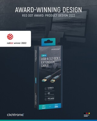 Kábel USB 3.2 Gen 1, A-A M/F 1.8m, 5Gbps, predlžovací, modrý, ClickTronic, pozl. konektor