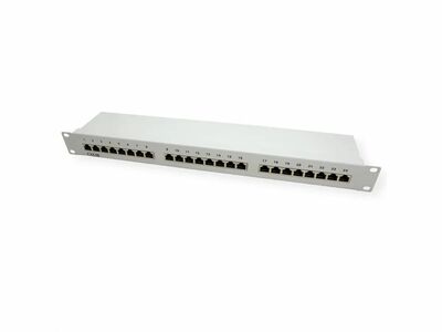 19" Patch panel 24port cat.5e, tienený s uzemnením, celokovový, 1U, sivý