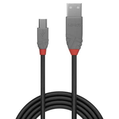 Kábel USB 2.0 A-MINI-B 5pin M/M 2m, High Speed, čierny, Anthra Line