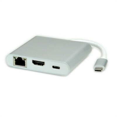 Dokovacia Stanica USB 3.1 Gen.2 Typ C to HDMI, USB 3.0, 1xTyp C (PD), RJ45 Gigabit, 15cm biely