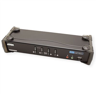 KVM switch/prepínač 4PC, DVI-I Dual Link, USB, USB hub, audio