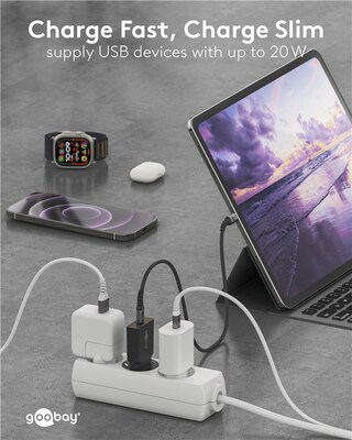 Nabíjačka USB 230V 1x USB Typ C, 20W, GaN, Power Delivery, slim, čierna