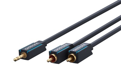 Kábel 3.5mm stereo/2xCinch M/M 1m, modrý, pozl. konektor, ClickTronic