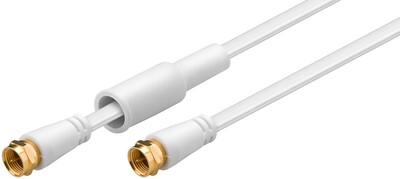 Kábel satelitný, koax F-konektor M/M 2.5m, 75 Ohm, 80dB, 2x tienený, CCS, biely, pozl. kon., plochý