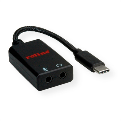 Adaptér USB 3.1 Typ C na 2x3.5mm audio jack, Slúchadla + Mikrofón, 13cm, čierny