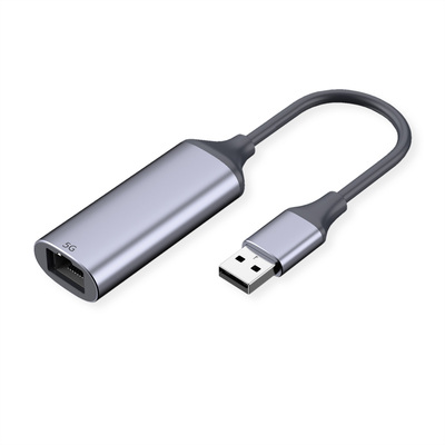 Adaptér USB 3.2 Gen 2 (A) na RJ45 (5 Gigabit Ethernet), 13cm, čierny/sivý