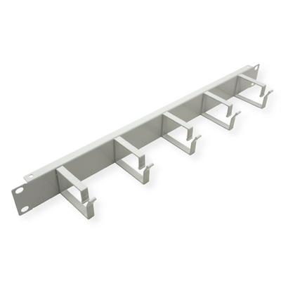 19" Panel vyväzovací, organizér 1U, lišta 5x oko (Typ G) 40x60mm, kovový, sivý RAL7035