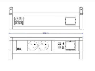 DESK 2xUTE 230V, 1xCustom, nabíjačka (USB A + USB C), GST18 IN/OUT, hliník/biely