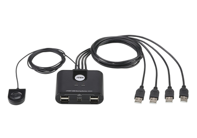 Prepínač USB 2.0, 4PC/4 zariadenie, manuálny, prepínanie tlačidlom, čierny