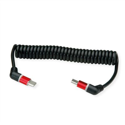 Kábel USB 2.0 Typ C CM/CM 1.5m, High Speed, PD 60w 20V3A, čierny, zahnutý 90°, otočné kon., špirála