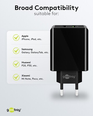 Nabíjačka USB 230V 2port, 2xUSB A, 28W, Quick Charge 3.0, čierna