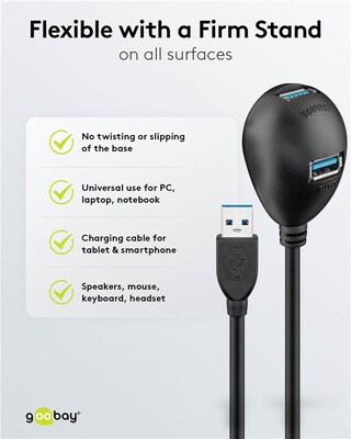 Kábel USB 3.2 Gen 1, A-A M/2xF 1.5m, 5Gbps, predlžovací, čierny, Y-kábel, ťažítko