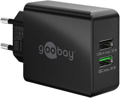 Nabíjačka USB 230V 2port, 2xUSB A, 28W, Quick Charge 3.0, čierna